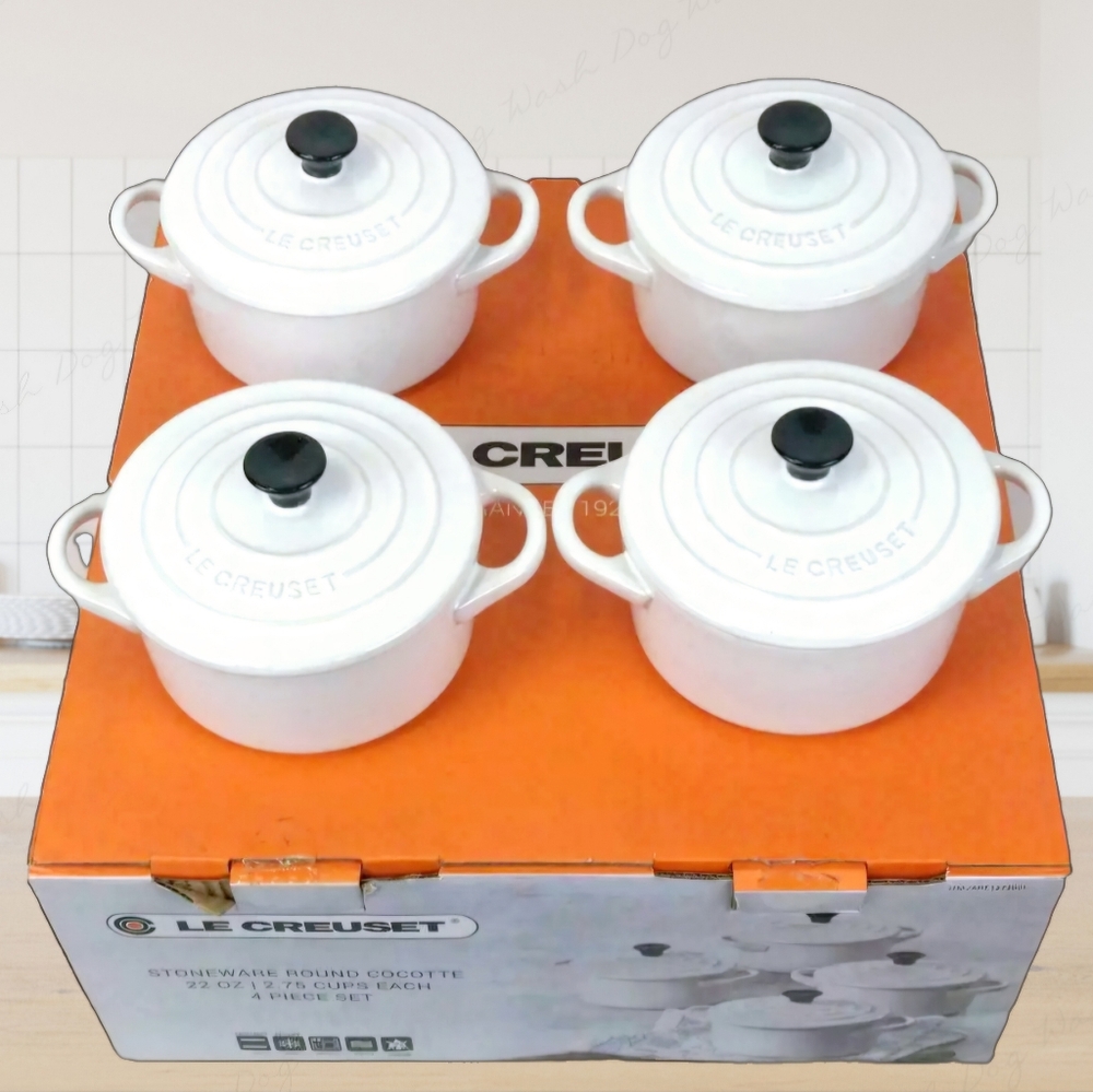 Le Creuset Stoneware Round Cocotte Le CCasserole 22 oz/ 2.75 Cups White Set of 4